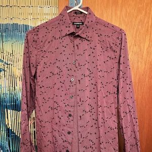Express men’s express dress shirt Maroon with black birds Extra small Extra slim